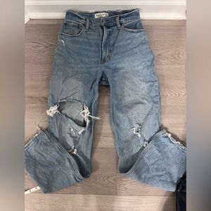 Abercrombie & Fitch 90s Straight Super High Rise Light Blue Denim Jeans, Size 26